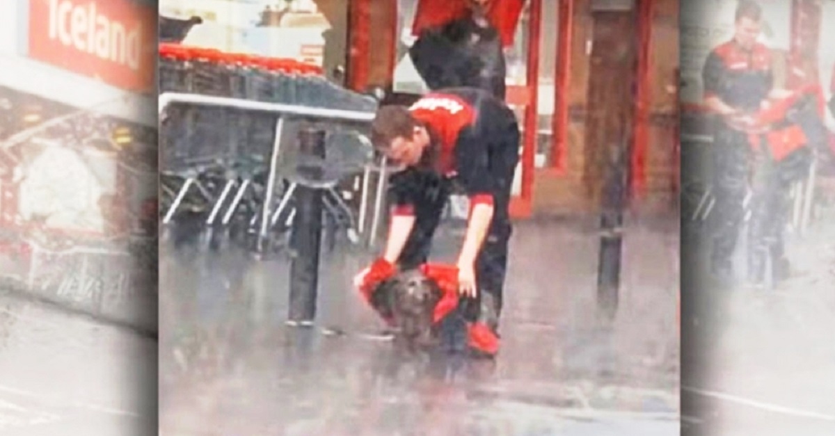O vídeo de um jovem protegendo um cão da chuva está correndo o mundo